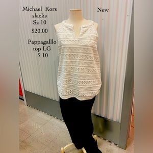 Michael Kors, black slacks and Pappagallo top